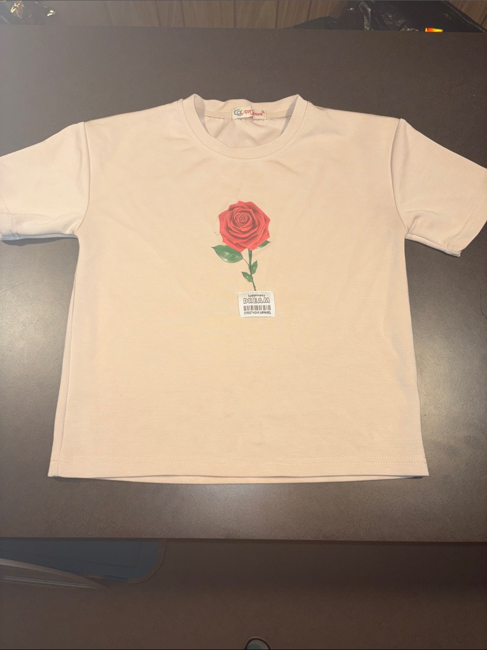 Streetwear Apparel Kids Short Sleeve Rose Graphic Tee in Light Pink